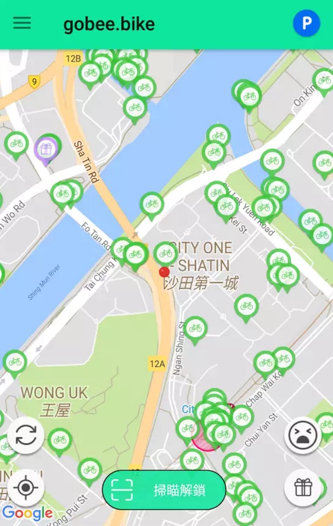 打開Gobee.bike的手機應用程式，用戶即可搜尋附近可供租用的單車所在位置，非常方便。