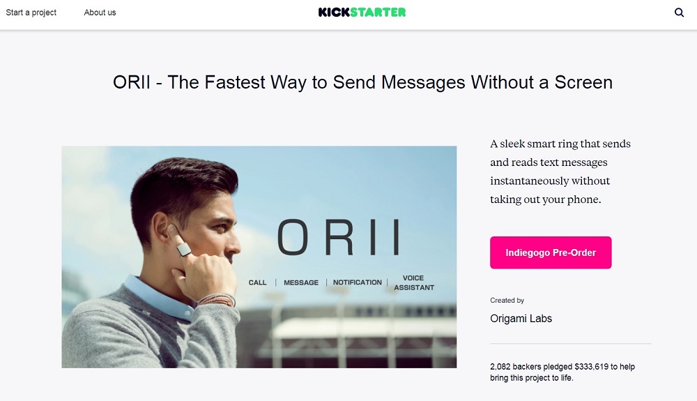 ORII目標通過眾籌平台籌集3萬美元，最終獲得33萬多美元、超過2000人的支持。